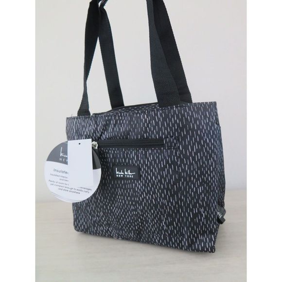 Nicole Miller New York N4684-01L Black/Wht Dashed Line Insulated 11" Lunch Tote - Picture 5 of 12